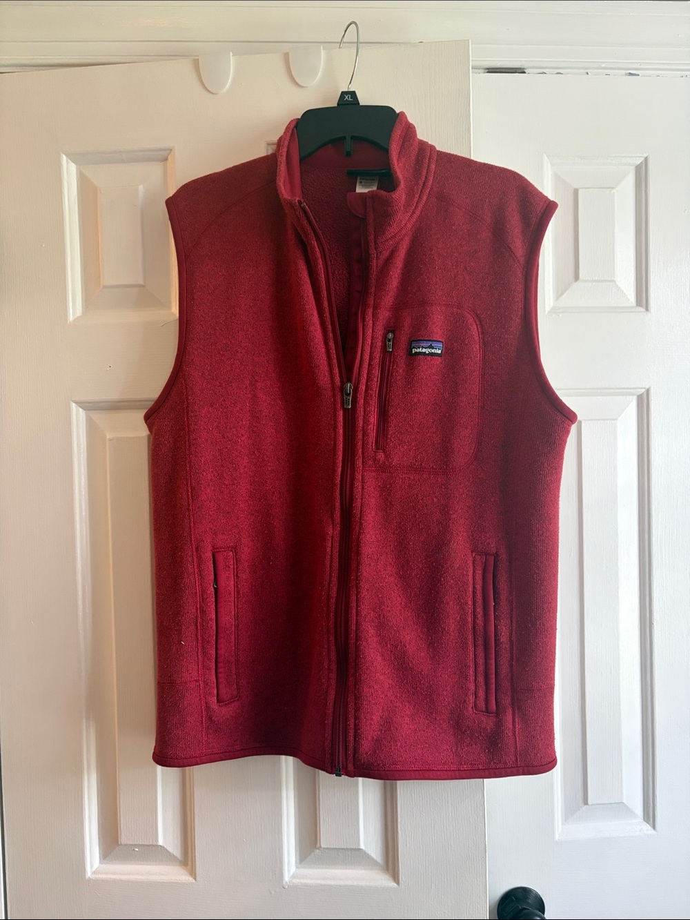 Patagonia Men’s Deep Red Fleece Vest with Zipper Chest Pocket